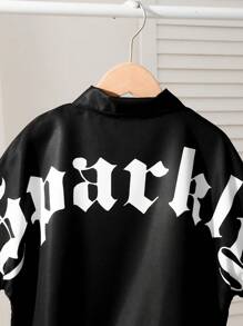 SHEIN Boys' Oversized Black Collared Shirt With Letter Print Design On Back