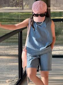 Dazy Kids Conjunto de niña preadolescente de mezclilla - Azul - Ver 7