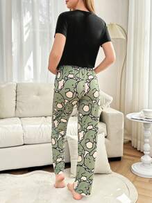 Dream Adore Conjunto de pijama para mujer con estampado de dinosaurios lindos, de manga corta y pantalón largo