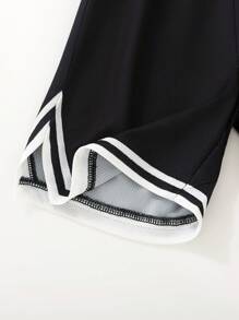 SHEIN 年轻男孩休闲运动字母印花松紧腰短裤，时尚百搭，适合日常穿着、上学、旅行、春夏季 - 黑色 - 查看 7