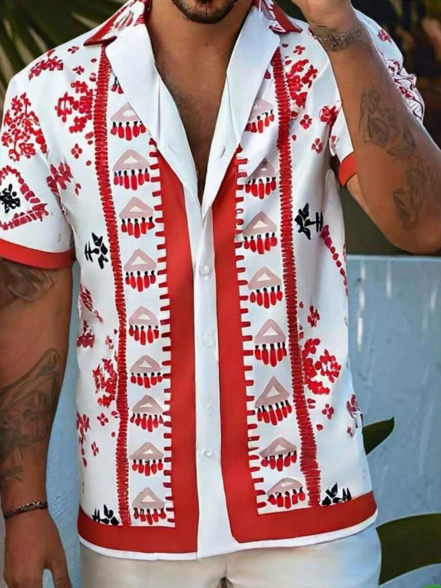 Manfinity RSRT 男士几何印花短袖休闲假日衬衫