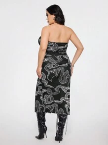 SHEIN ICON Robe moulante gothique style punk Y2K imprimé serpent avec dos nu et fente, grande taille - Noir et Blanc - Voir 2