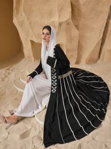 Al Najma Women's Maxi Traditional Arabic Embroidery Patterned Abaya Robe, Elegant - Black - View 1