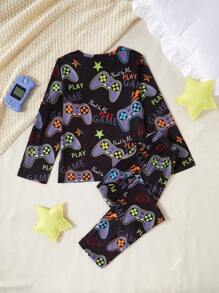 Young Boys Comfortable Video Game Printed Long Sleeve Pajama Set