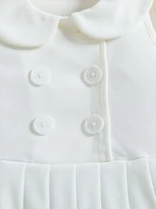 SHEIN Baby Girls Elegant Solid Color Peter Pan Collar Sleeveless A-Line Pleated Dress - White - View 3