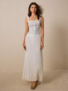 Poéselle 精致的白色刺绣上衣，荷叶边设计增添甜美浪漫气息，婚礼季，白色背心，夏季上衣，夏季女装，女士简约时尚休闲无袖上衣，适合日常穿着，刺绣工艺搭配荷叶边精致优雅，清新淡雅 - 白色 - 查看 7