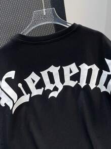 SHEIN Tween Boy Casual Korean Street Style Big Letter Print Loose Round Neck Tank Top, Suitable For Commuting, School, Daily Casual, Sports, Spring/Summer - Black - View 3