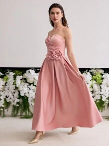 MOTF PREMIUM SUKIENKA TUBA Z PLISOWANYMI KWIATAMI STEREO - Różowy - Zobacz 5