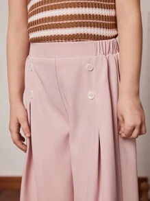 PrepCrw Young Girls' Pink Woven Wide Leg Elastic Waist Pants, Spring/Summer - Pink - View 6