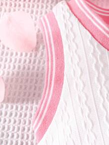 SHEIN 3pcs/Set Baby Girl Spring&Summer Preppy Style,Bowknot Embroidery Vest& Casual Short Sleeveless Shirt &Pleated Short Skirt - Pink - View 5