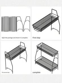 SHEIN 1pc 2层铁制厨房收纳架，台面化妆品展示架，调味架，桌面收纳篮，浴室收纳整理化妆品收纳架，淋浴收纳配件，办公桌，家居装饰，房间装饰，定制适用于厨房，浴室，卧室，办公室，宿舍小型收纳架，学生返校季 - 黑色 - 查看 4