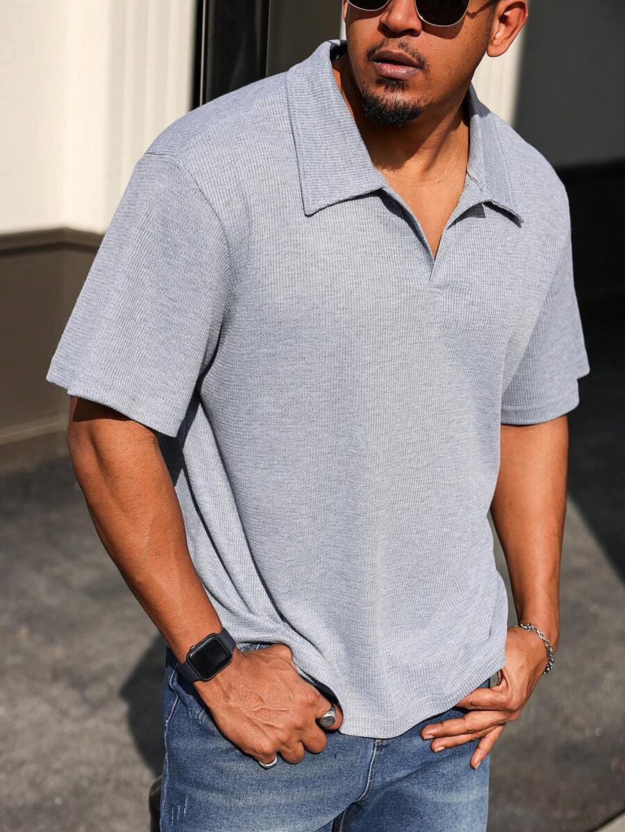 Manfinity Homme Plus Size Men's Solid Color Short Sleeve Minimalist Polo Shirt, Casual And Everyday Wear, For Golf