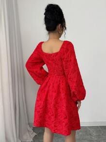 Modelyn Women's Red Textured Floral Embossed Mini Dress