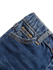 SHEIN Young Boys Casual Distressed Ripped Frayed Cat Whiskers High Stretch Skinny Blue Denim Pants,Kids Spring/Summer Clothes Outfits - Dark Wash - View 4