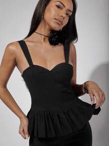 COSMINA Women's Elegant Black Ruffled Strap Jumpsuit, Spring/Summer - Black - View 5