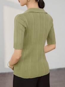 DAZY Women V-Neck Slim Fit Solid Color Casual Knit Top Business Casual Women - Mustard Yellow - View 5