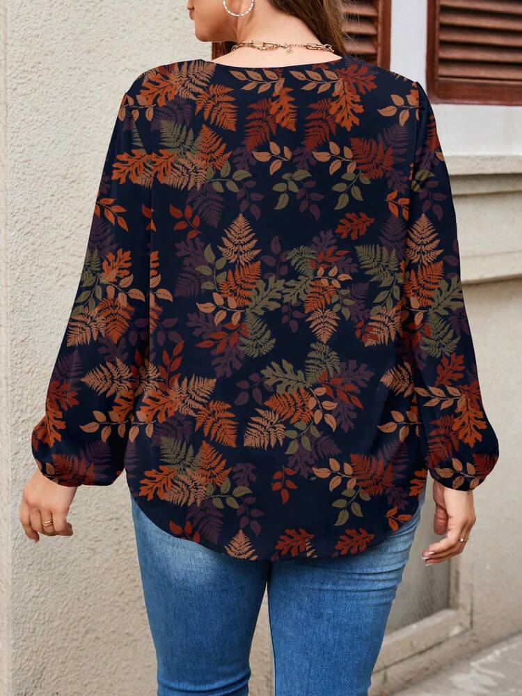 Casual Minimalist Ditsy Floral Vintage Pattern Loose V-Neck Women Blouse, Suitable For Autumn/Winter,Long Sleeve Tops Chic Blouses For Women,Casual