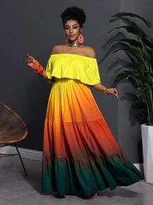 Slaydiva Đầm đi biển in hoa hở vai cỡ lớn - Nhiều màu - Xem 1