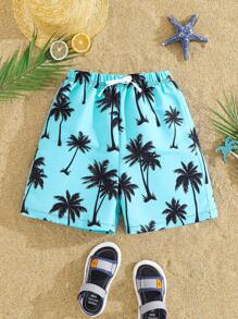 SHEIN Leap Crew 青少年宽松休闲编织足球印花游泳短裤