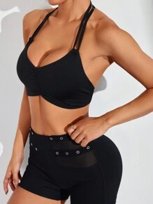 Slayoga Mesh Patchwork Hoge Taille Naadloze Sport Shorts