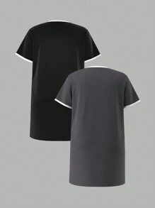 SHEIN BASICS Set de 2 vestidos casuales de punto de unicolor, cuello redondo, manga corta, talla grande - Multicolor - Ver 2