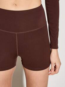 AiiRZ Luxury Athletic Two-Piece Set Long Sleeve Crop Top High Waist Biker Shorts Workout Set Premium Seamless Gym Outfit Training Activewear Fitness Set - Coffee Brown - View 6