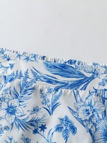 Celure Falda elástica de cintura alta con bajo irregular, con volantes y estampado floral para mujer talla grande