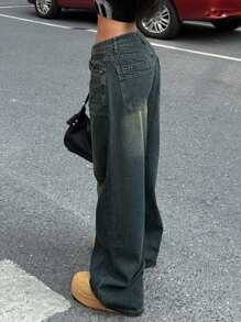 Jeans boyfriend a vita alta dritti e morbidi con effetto vintage per donne