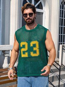 Manfinity Homme Plus Size Men's Crew Neck Sleeveless Digital Graphic Detail Casual Tank Top