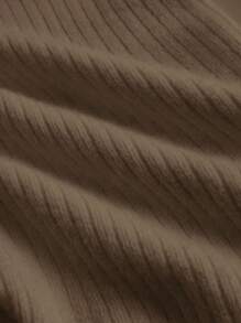 ROMWE 法式休闲性感蕾丝吊带背心深 V 露肩套头毛衣 - 棕色 - 查看 4