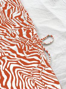 Soleia Women's Vacation Red & White Zebra Print Asymmetric Hem Halter Bowknot Bodycon Dress, Cute & Fashionable Outfit, Suitable For Autumn/Winter