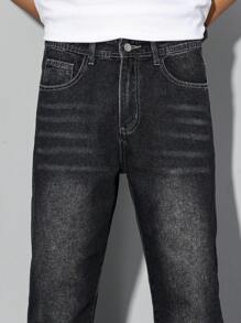 Manfinity Homme Men's Pocket Straight Loose Casual Versatile Jeans - Black - View 5