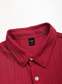 Manfinity Homme 2pcs Men's Solid Color Short Sleeve Shirt And Pants Set - Burgundy - View 6