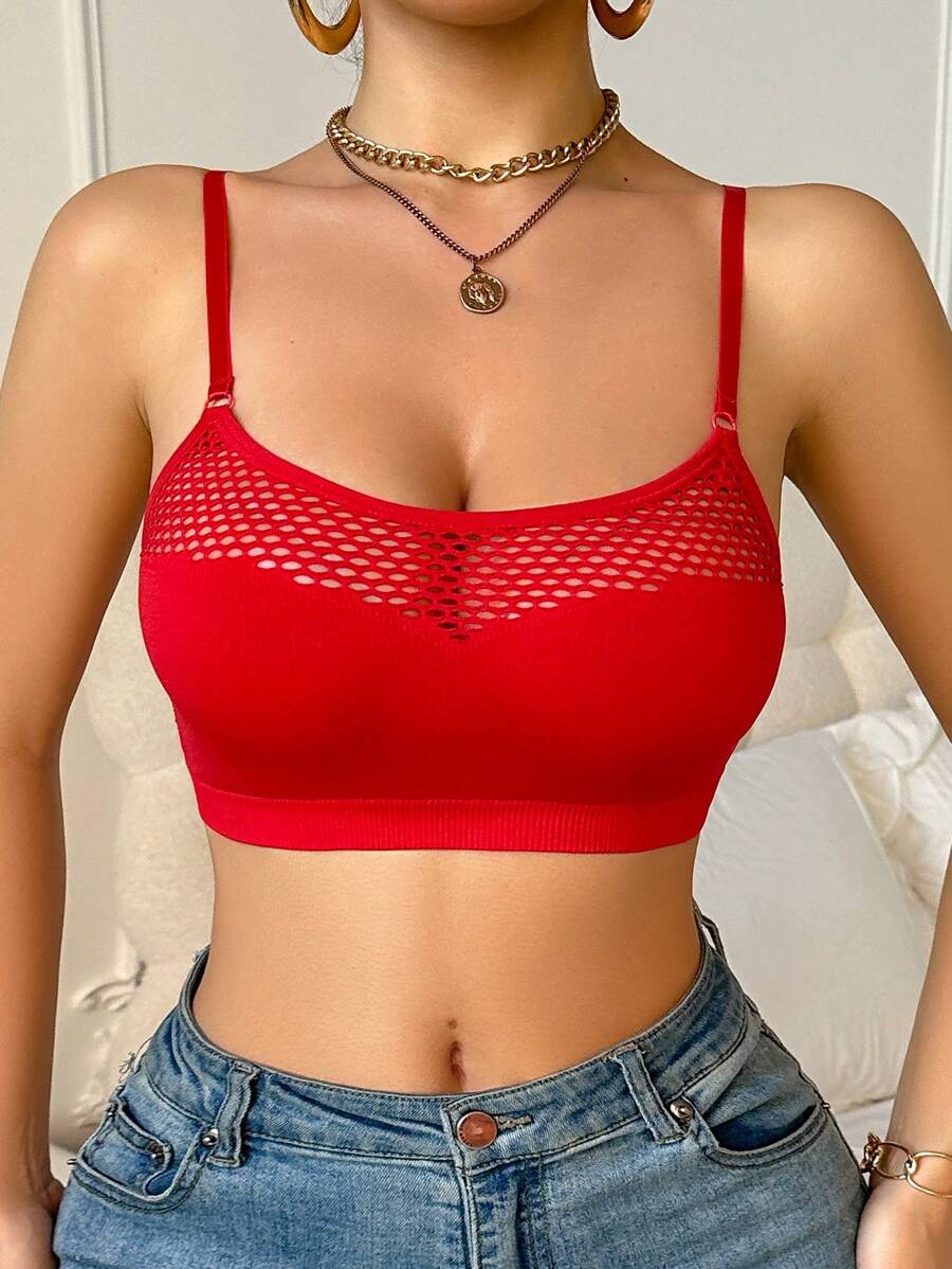Women's Casual Comfy Red Backless Net Knit Bralette - Red - View 1