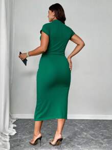 SHEIN Unity St. Patrick's Day Plus Size Summer Casual Colorblock Allover Print Batwing Sleeve Ruched Waist Dress Maxi Women Outfit,St. Patrick's Day - Green - View 2