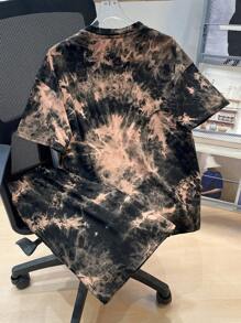 SHEIN 2 Pcs Teen Boy Casual Letter Tie-Dye Print Tshirt And Shorts 2 Pieces Set, Spring Wear; Teen Boys' Clothing; Teen Boy' Jackets, Spring Back To School