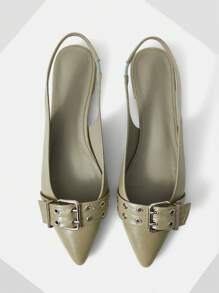 MOTF PREMIUM POINTED TOE BUCKLE DETAIL COMFORTABLE FLAT SHOES FOR WOMEN - Olive Green - View 1