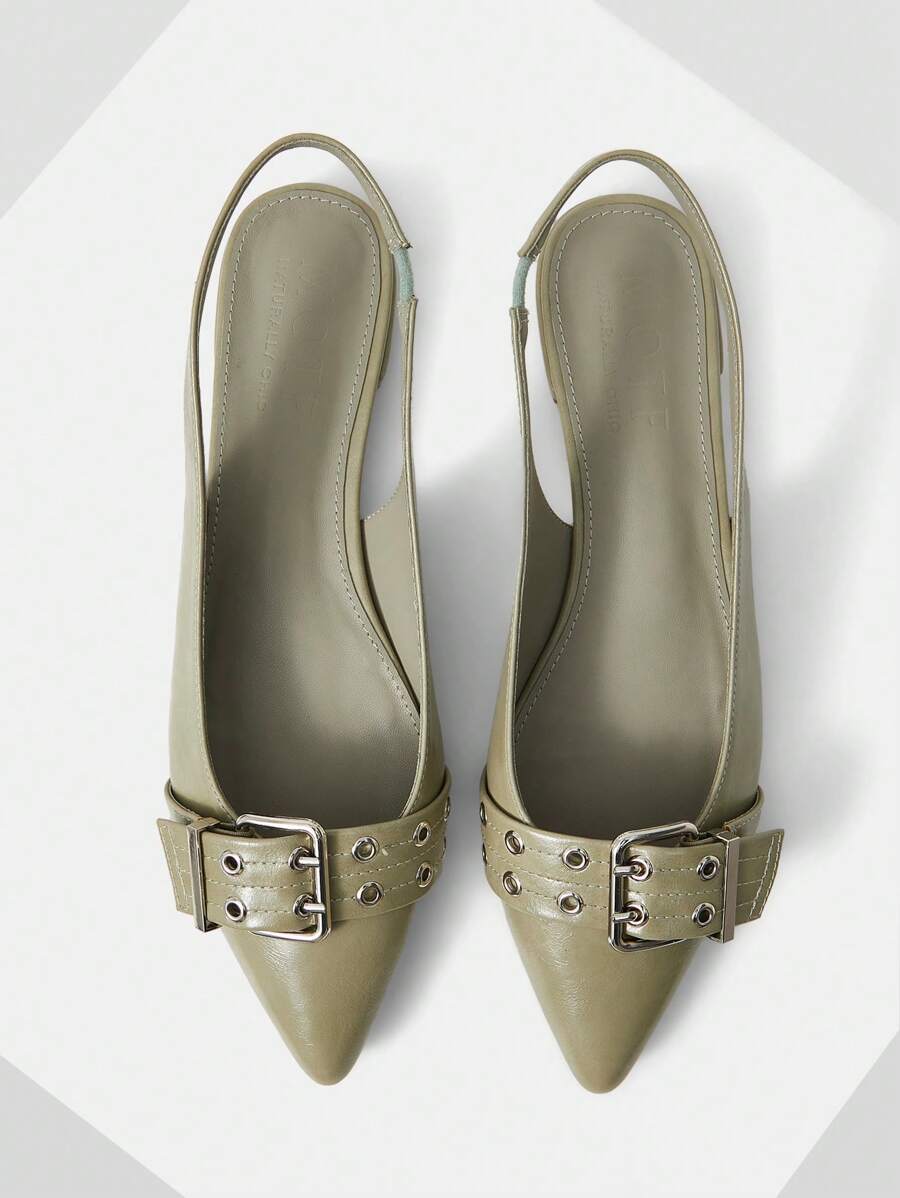 MOTF PREMIUM POINTED TOE BUCKLE DETAIL COMFORTABLE FLAT SHOES FOR WOMEN - Olive Green - View 1