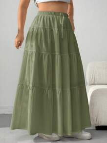 CovetEZ Váy dài màu trơn thường ngày cỡ lớn - màu xanh lá - Xem 4