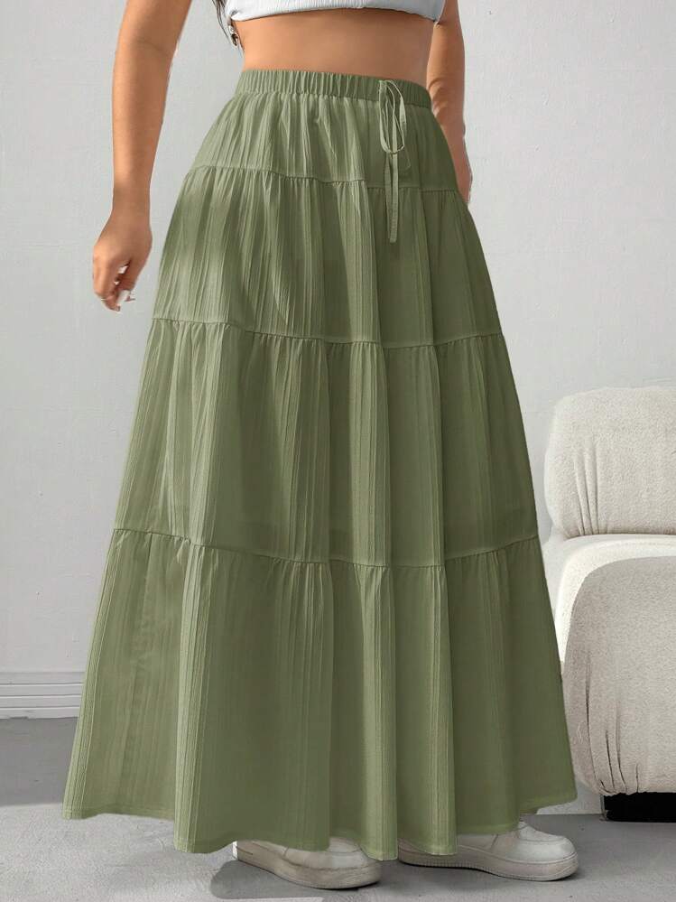 CovetEZ Váy dài màu trơn thường ngày cỡ lớn - màu xanh lá - Xem 4