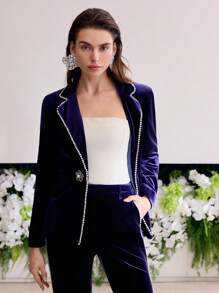MOTF Soiréza BLAZER CON UN SOLO BOTÓN Y ADORNO DE PERLAS FALSAS EN CONTRASTE - azul real - Ver 4