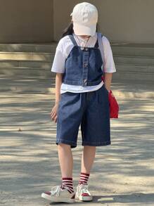 DAZY 青少年女孩牛仔两件套，女孩夏季服装，返校服装 - 藍色 - 查看 5