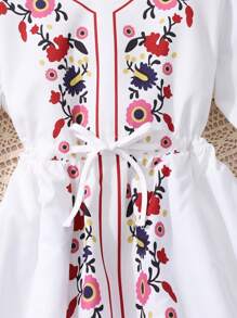 Rochie maxi Tween Girl, cu mâneci lanternă, cu decolteu în V, cu talie strânsă