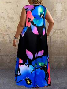 EMERY ROSE Vestido blanco de talla grande sin mangas con estampado floral de verano