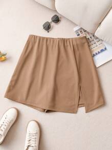 SHEIN Frenchy Plus Size Women's Spring And Summer Fashion Casual Comfortable Basic Versatile Daily Khaki Skirt Pants,Women Bottom,Summer Outfits,Curve Shorts