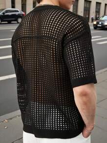 Manfinity CasualKnits Men's Casual College Style Sports Hollow Digital Pattern V-Neck Knit Sweater - Black - View 2