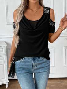 SHEIN LUNE 女士露肩简约时尚休闲 T 恤，日常穿着