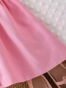 Vestido-camisa de punto rosa de moda para niña bebé (manga corta), verano