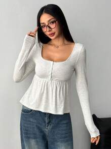 CovetEZ Women Amilitary Green Front Button Long Sleeve Casual Shirt,Fall,Winter - Grey - View 4