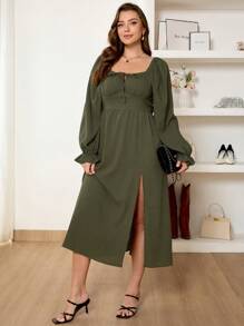 SHEIN Frenchy Plus Size Solid Color Long Sleeve Casual Dress, Simple & Fashionable For Everyday Wear